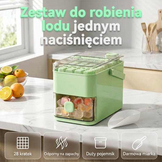Forma do lodu z jednym naciśnięciem i pojemnikiem
