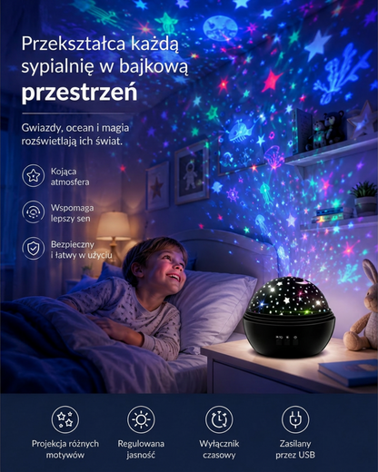 Obrotowa lampka nocna LED 2 w 1 z projektorem gwiazd