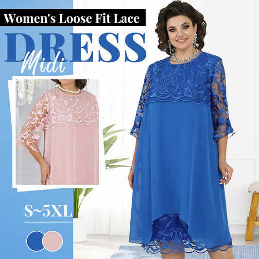 👗 50% OFF! Sheer Lace Midi Dress – Flattering round neck, soft & wrinkle-resistant. Sheer sleeves add elegance. Pink & blue, sizes up to 5XL. Every curve celebrated. 🎀✅