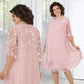 👗 50% OFF! Sheer Lace Midi Dress – Flattering round neck, soft & wrinkle-resistant. Sheer sleeves add elegance. Pink & blue, sizes up to 5XL. Every curve celebrated. 🎀✅
