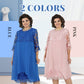 👗 50% OFF! Sheer Lace Midi Dress – Flattering round neck, soft & wrinkle-resistant. Sheer sleeves add elegance. Pink & blue, sizes up to 5XL. Every curve celebrated. 🎀✅