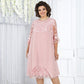 👗 50% OFF! Sheer Lace Midi Dress – Flattering round neck, soft & wrinkle-resistant. Sheer sleeves add elegance. Pink & blue, sizes up to 5XL. Every curve celebrated. 🎀✅