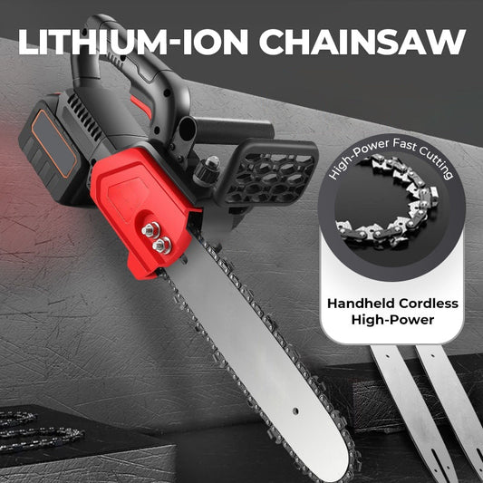 Cordless Lithium-Ion Chainsaw ⛏ — Pure Copper Motor | Fast Cutting, No Jamming | Anti-Accidental Start | Chip Guard | Versatile for Gardening, Pruning, and Firewood Splitting 🔥