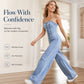 🎉 2026 Sale — Over 22,400 Sold!💞 Women Spaghetti Strap Wide Leg Denim Jumpsuit – Stretchy 🥳